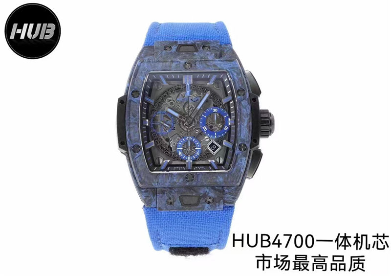 HUB4700一体机芯(无甲板)是宇舶复刻表(恒宝)市场最高版本BigBang系列碳纤维手表(三种颜色)限量出现；